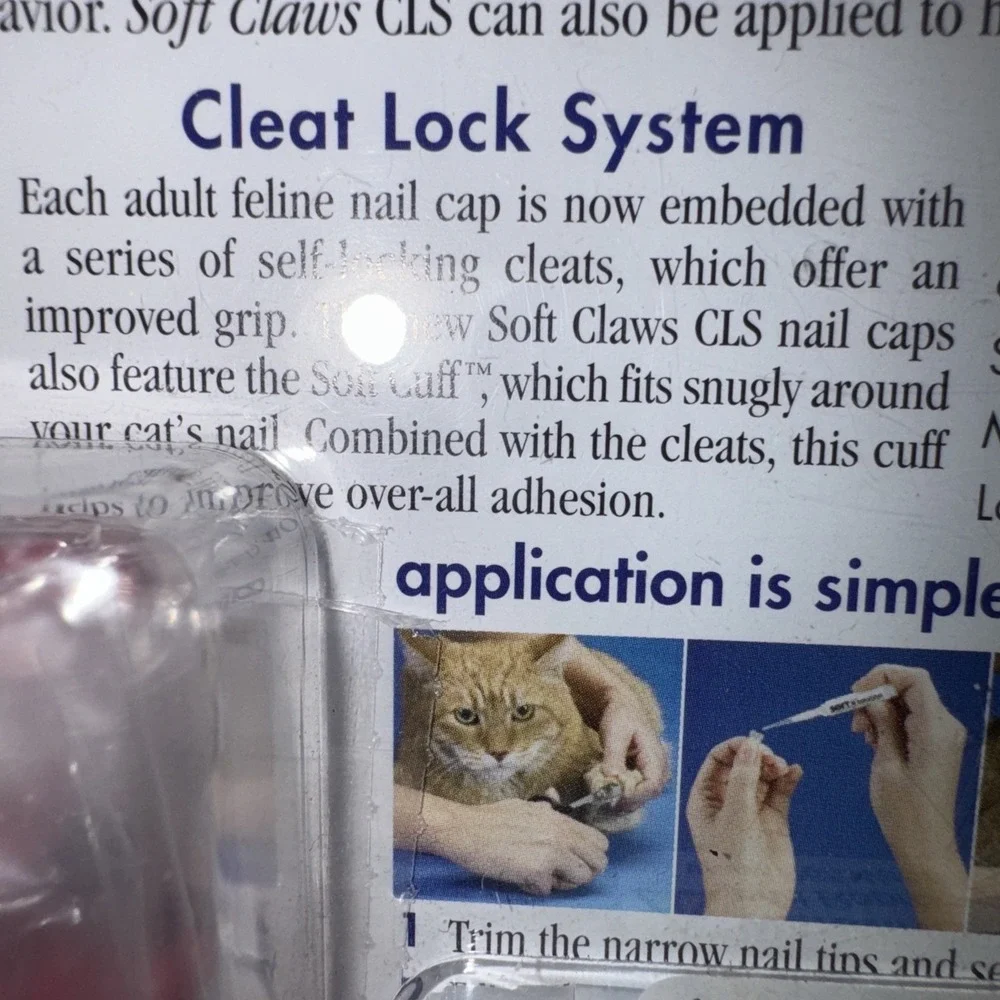 Soft Claws Nail Caps & Adhesive (40) for Cats Small (6-8lbs) RED New NO Scratch